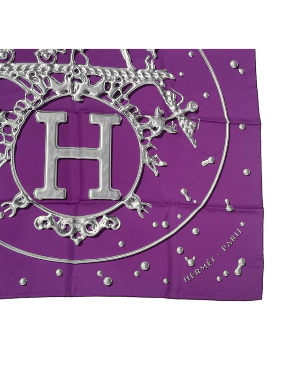 Hermes Carre 90 Vif Argent Silver Drop Orange Silk Scarf Purple - Picture 6 of 8